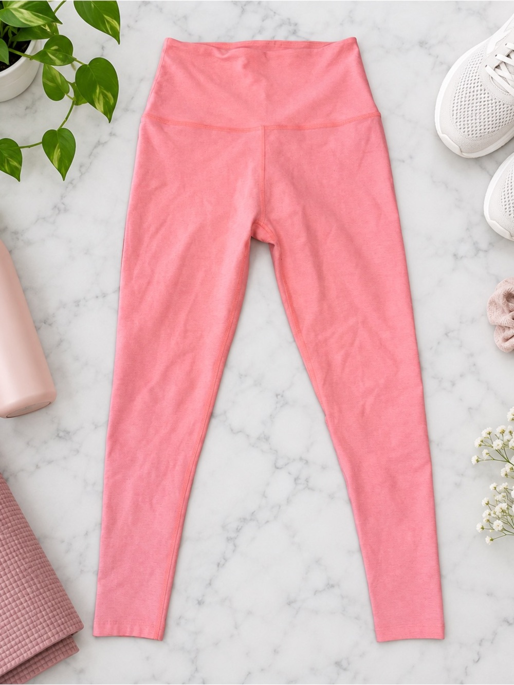 Beyond Yoga High-Waisted Leggings — Heather Coral Pink, Size S